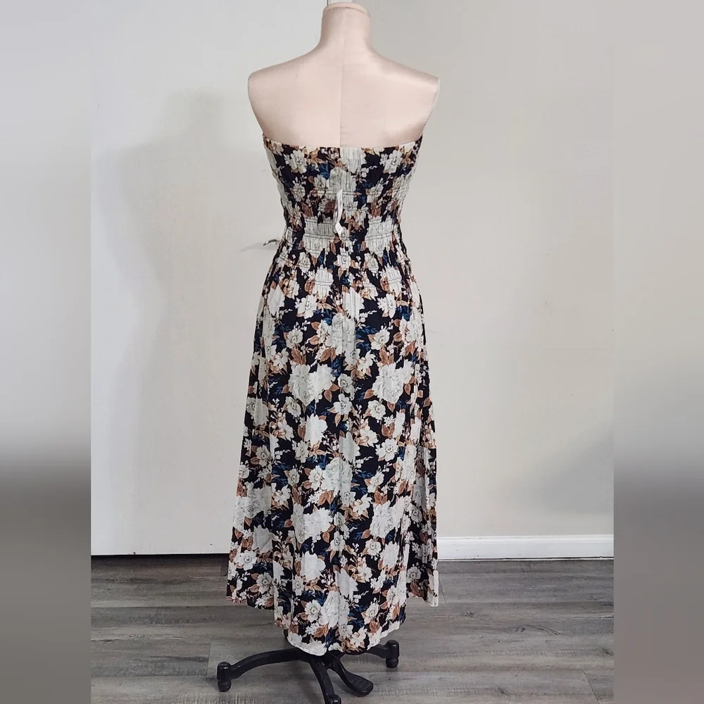 Abercrombie & Fitch Black Floral Strapless Maxi Dress